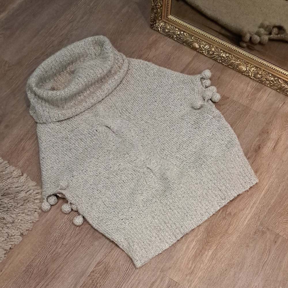 TCEC Cream Cowl Neck Sweater with Pom Details